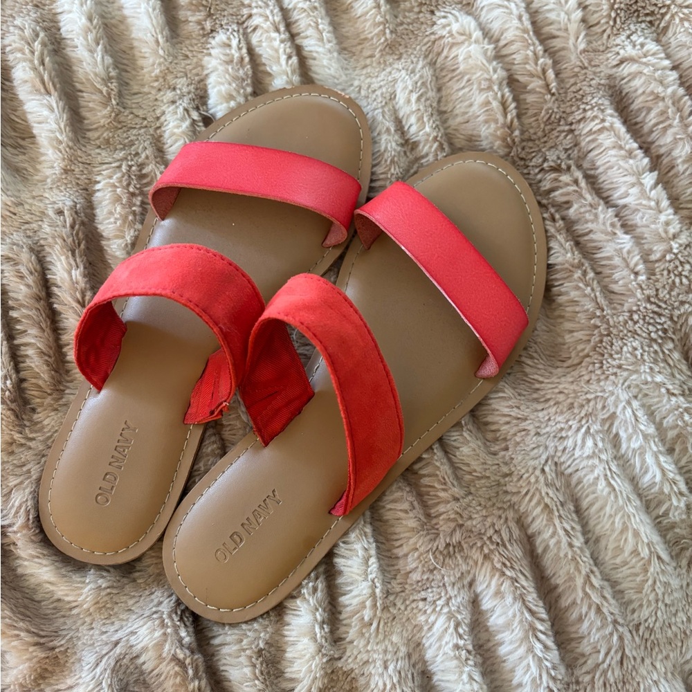 Old Navy Red Sandals Minimalist Double-Strap Design